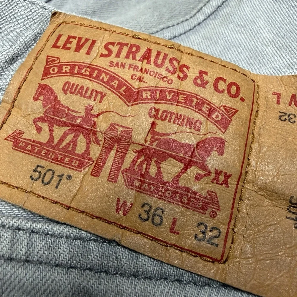 Levis 501 Original Fit Gray Wash Button Fly Straight Leg Jeans 36x30 Workwear US